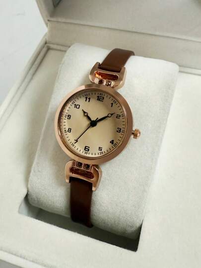 1pc Vintage Watch For Women, Student Fashion Lightweight Luxury English Style Small Dial Quartz Watch