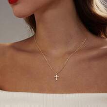 Cross Necklace For Women, Dainty 18K Gold Plated/Sterling Silver Small Cross Pendant Necklace Simple Gold Cross Necklaces For Women  Faith Jewelry Gift2025 - 珍珠十字金 - 查看 8