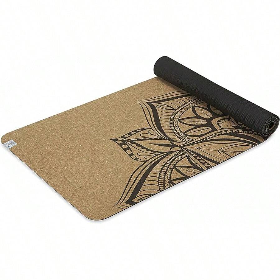 - Esterilla de yoga de corcho | corcho resistente a gérmenes y olores | Base de goma TPE noóxica | para yoga caliente, pilates (68 pulgadas x 24 pulgadas x 5 mm de grosor) - Negro/Marrón - Ver 1