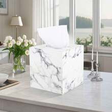 Caja de papel de cocina con estampado de cuadros en color crema blanco, tubo de papel higiénico de piel sintética, caja de pañuelos cuadrada en un estilo minimalista y estético - Multicolor - Ver 7