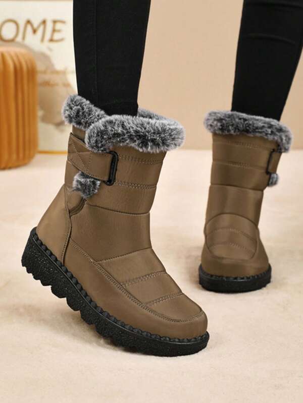 Women's Thermal-Lined Thick Versatile Waterproof Anti-Slip Snow Boots, Warm Winter Outdoor Mid-Calf Boots