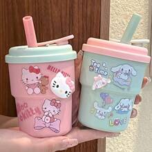 Sanrio Eine süße Cartoon-Wassertasse von Sanrio mit einem niedlichen aufklebbaren Trinkhalm, geeignet für Büro, Lesen und Zuhause. Eine Kaffee- und Milchtasse mit großem Fassungsvermögen
