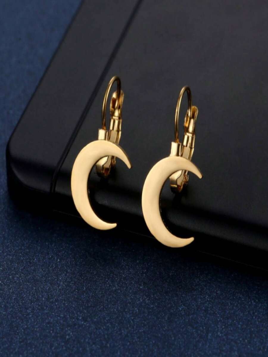 2pcs Simple Gold Smooth Crescent Earrings Creative Personalized Female Gift