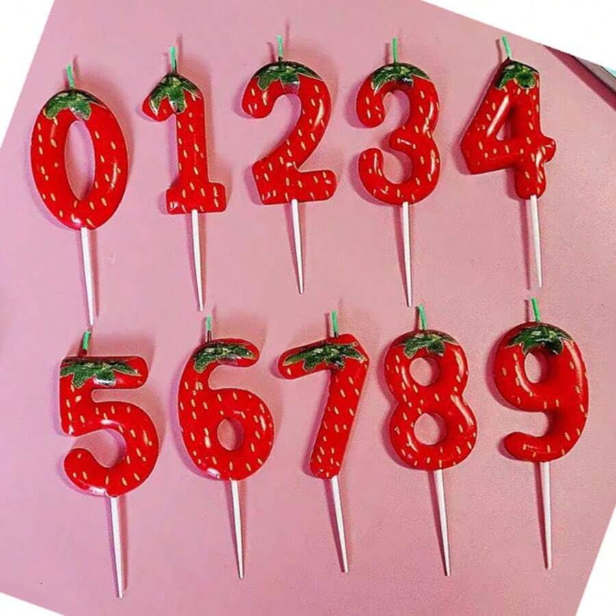 Lilin Ulang Tahun Motif Stroberi Merah dengan Angka 0-9, Aksesori Dekorasi Kue Panggang Stroberi Warna-warni untuk Musim Semi, Hiasan Kue, Lilin Hadiah Ulang Tahun, Acara Penting untuk Ulang Tahun Pernikahan atau Upacara Kedewasaan - Merah - View 1