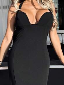 Manon Tanti Körperbetontes Kleid mit Ausschnitt-Ausschnitt und offenem Rücken für Frauen, Sommerkleid für Frauen - Schwarz - Übersicht 5