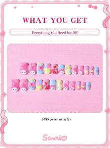 Sanrio Sanrio Hello Kitty 24pcs Short Square French Tip Nails Cute 3d Melody Pattern Press-On Nails Fit Perfectly Acrylic Fake Nails Set, Melody Nail ,Nail Art For Girl And Child Daily Wear And Family Gathering Use,Pink Girl Style,Summer Nail,Spring Nail.