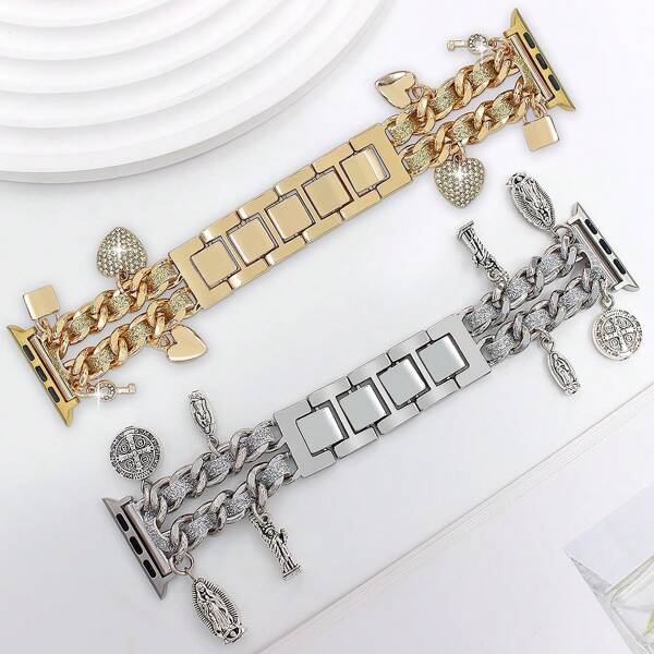 1pc Novas Mulheres Multifuncionais Liga de Zinco e Pulseira de Couro Compatível com Apple Watch Band