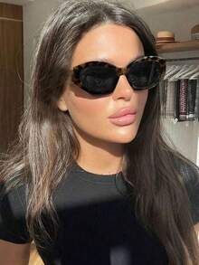 1pc Rhombus Full Frame Women's Fashion Eyeglasses, Outdoor Street Wear Fashion Glasses Preppy Style For Back To School Cat Eye Shape Leopard Tortoise Shell Printing - Leopard - View 3