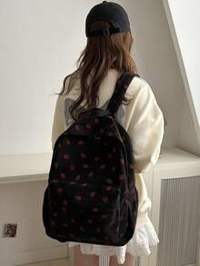 Balo du lịch vải nhung kẻ họa tiết dâu tây dung tích lớn, thời trang và giản dị - màu đen - Xem 3