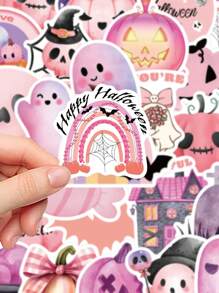 50pcs Pink Halloween Stickers Birthday Gift Birthday Decoration Graduation Season Gift For Handbook Journal Book Mug Fridge Skateboard Guitar IPad Decoration Material Stickers Wall Stickers Room Decor Wall Decor Wall Sticker Personalised Stickers Halloween Decor Home Decor Fall Decor