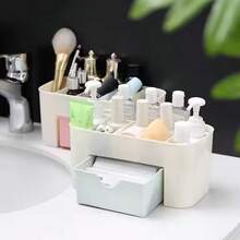 Organizador de maquillaje cosméticos multiusos escritorio baño 6 compartimentos 1 cajón caja joyero organizador cosmético maquillaje organización tocador compacto accesorios belleza práctico - Blanco - Ver 4