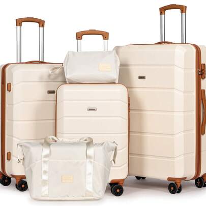 Luggage Sets Of 5 Piece, Lightweight Trolley Travel Suitcase Set ABS Hard Shell With 4 Spinner Wheels TSA Lock For Man Women, 21" + 24" + 28"+ Duffels Bag & Toiletry Bag