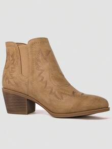GLOBALWIN Women's Black Cowboy Boots Western Style Comfortable Pull On Short Ankle Cowgirl Boots Low Heel Fall Boots Halloween Season - 卡其色 - 查看 6