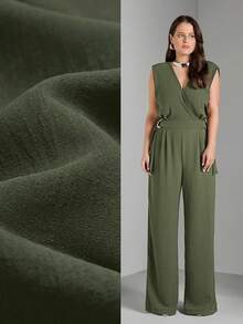 FASHION MIX PREMIUM Elegant Long Jumpsuit Tailored With Detail At The Waist And V-Neckline Plus Size Women's Fits 46 To 50 - 軍綠色 - 查看 1