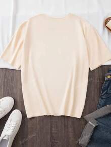Camiseta Casual de Mujer con Estampado de Cintas de Cereza - Cuello Redondo, Manga Corta, Mezcla de Poliéster Suave, Lavable a Máquina - Perfecta para el Verano