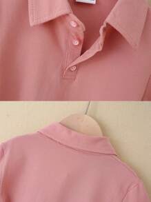 2pcs/Set Girls Pink POLO Shirt And Pleated Skirt Outfit, Suitable For Summer