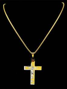 Catholic Cross Stainless Steel Necklace, Men's Gold Chain Necklace, Anniversary Birthday Gift Jewelry - Necklace - View 5
