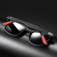 1 副时尚经典圆框眼镜，男女通用复古设计，简约户外旅行徒步驾驶钓鱼节日装饰，红色铆钉配硅胶防滑垫，街头潮流 - 黑框灰色偏光鏡片/紅色米釘紅色橡皮 - 查看 4