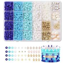 1 Set de kit de manualidades de pulsera con cuentas de temática oceánica, suministros para hacer pulseras de la amistad de vacaciones de verano que incluye cuentas de arcilla, artesanía de joyería DIY, regalo para vacaciones