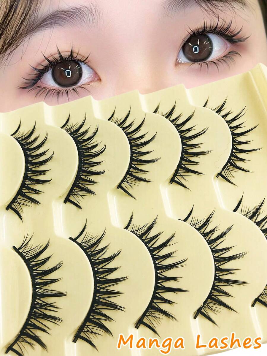 Asiteo 5 Pairs Cartoon Style False Eyelashes, Cosplay Dance Performance Natural 3D Faux Mink Eyelashes, Makeup False Lashes - 尖尾漫畫款 - 查看 1