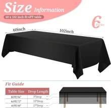 6er Pack Tischdecken für 6-8 Fuß Tische - waschbare Polyester Tischdecken für Hochzeit, Geburtstag, Bankette, Picknick, Camping, 152 x 259 cm