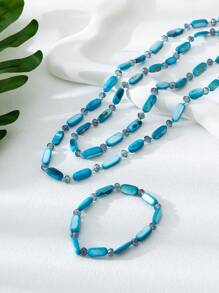 3pcs/Set Bohemian Style Natural Pearl Shell Multi-Layer Necklace, Elegant And Versatile High-Quality Necklace & Bracelet Set, Suitable For Women Wearing To Beach, Party, Daily And As Festival Gift