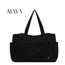 Alwy Women Nylon Gym Bag Workout Sports Fitness Travel Spacious Plain Fabric With Side Pockets Hand Strap Shoulder Blogger Style - màu đen - Xem 1