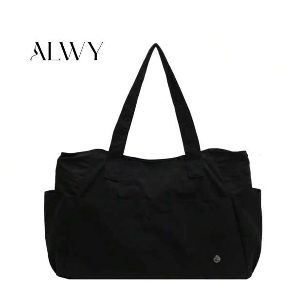 Alwy Bolsa Feminina De Nylon Academia Treino Esportiva Fitness Viagem Espaçosa Tecido Liso Com Bolsos Laterais Alça Mão Ombro Estilo Blogueira