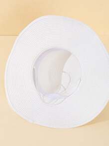 1 pièce Chapeau de soleil de plage élégant à nœud papillon blanc et ondulé pour femme, protection contre le soleil pour les vacances