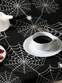 Față de masă cu imprimeu de pânză de păianjen, 1 buc., față de masă de Halloween din fibră de poliester, dreptunghiulară sau rotundă, impermeabilă, imprimare digitală, potrivită pentru sufragerie, uz casnic, mese în aer liber, mese rotunde mici