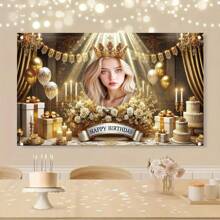 1pc Custom Birthday Backdrop Banner, Personalized With Name, , Birthday Party Decoration Pink Gold Rose, Birthday Photography Backdrop, Girl Birthday Celebration Cute Princess Backdrop For Photobooth Studio, Suitable For Party, Birthday Celebration, Anniversary