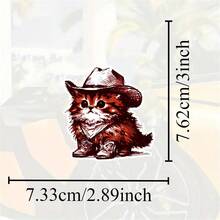 1PC 3-Inch Removable Vinyl Waterproof Creative Cute Fluffy Kitten In Cowboy Outfit Sticker For Laptop, Phone Case, Water Bottle, Journal, Notebook, Helmet, School Supplies, Dorm Decor, Office Desk, Car Window, Luggage, Skateboard, Toolbox, Motorcycle, Car Bumper, Kindle – Aesthetic Animal Sticker/"Western Animal Sticker"/Western Gifts For Cat Moms - Multicolor - View 2