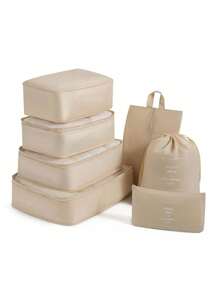 Set organisateur de voyage 9-en-1. Sacs de rangement de grande capacité, organisateurs de bagage pour vêtements, sous-vêtements, chaussures, cosmétiques, articles de toilette. Convient pour les chemises, sous-vêtements, vêtements, maquillage, rouge à lèvres, ombre à paupières, fond de teint, éponge, pinceaux, brosse à dents, dentifrice, nettoyant pour le visage, etc. Idéal pour les voyages, l'hôpital, le dortoir, l'école, les vacances, les fournitures scolaires.