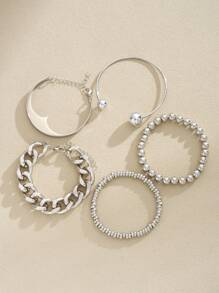 Set de 5 piezas de pulseras minimalistas punk vintage con cadena de monedas y flores, regalo para mujeres, adecuado para vacaciones, citas y uso diario