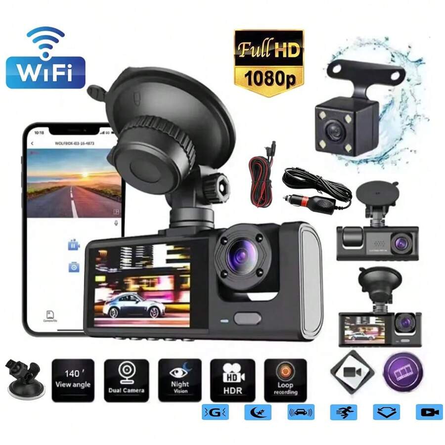 Cámara de tablero 1080P + Monitoreo de auto + Cámara trasera + Conexión wifi + Visualización de aplicaciones - Repuestos para autos - Cámara de tablero para camión - Cámara de reversa