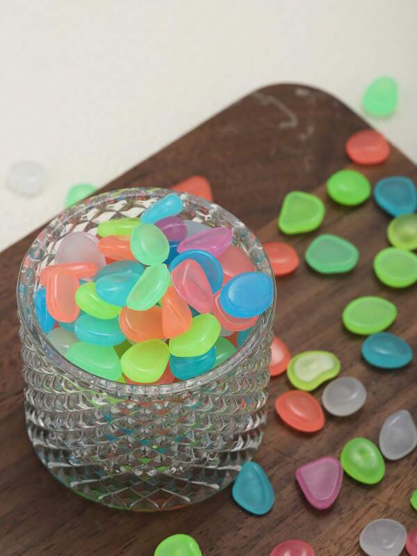 300pcs/150g Colorful Luminous Pebbles, 1cm Varied Resin Pebbles, Helpful For Decoration