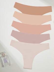 5pcs/Pack Women Seamless Soft Comfortable Colorful Solid Color No Label Simple Design Triangle Sexy Panties, Suitable For Daily Sports Wear