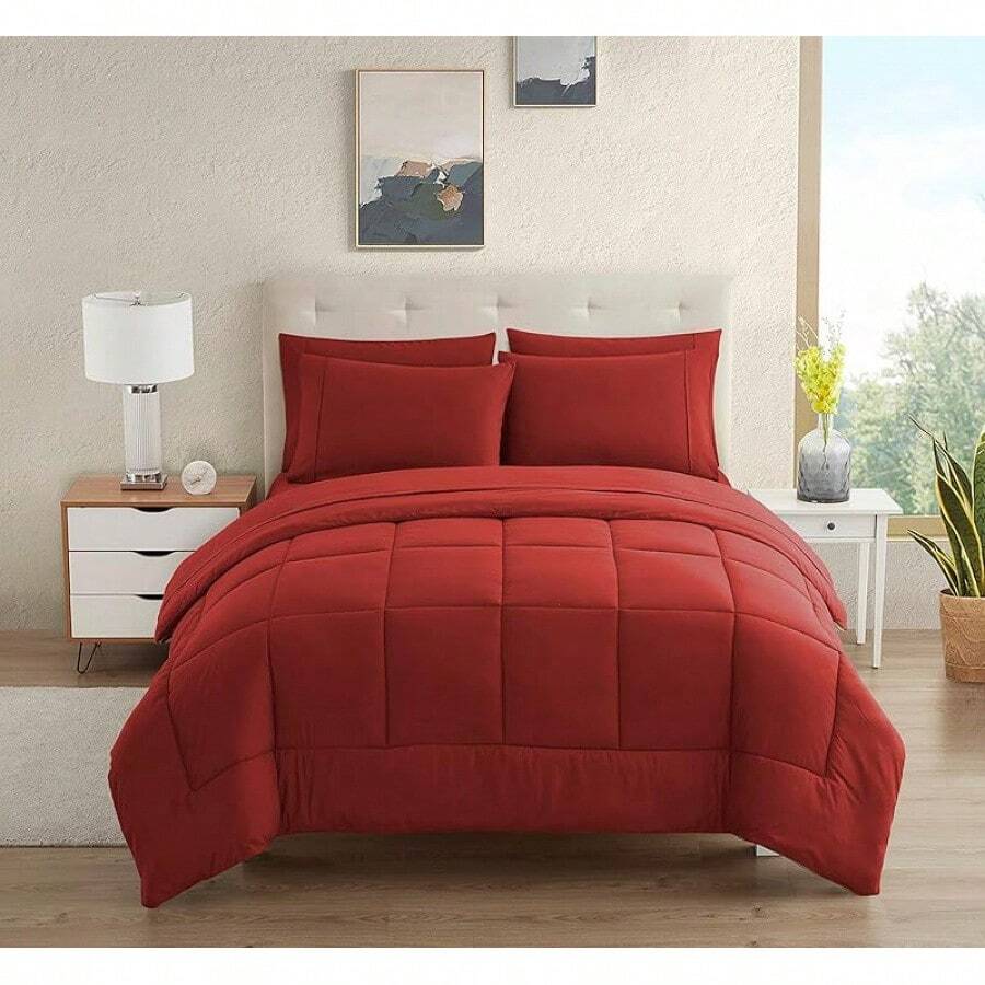 JIANGTAO-Dorm Room Essentials College Bedding Comforter Set 5 Piece Twin XL Size Bed In A Bag For College Students Boys And Girls, Twin XL, Navy Blue - 紅色 - 查看 1
