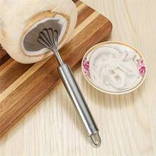 1 pieza Rallador de coco manual de acero inoxidable, Extractor de pulpa de coco de cinco garras, Cuchara para pulpa de coco fresca, Herramienta de rallado de coco para la cocina del hogar - Plateado - Ver 8