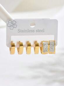 Set de 6 piezas Pendientes de aro elegantes de circonita, de acero inoxidable, adecuados para uso diario