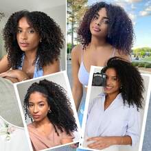 Megito Curly Clip In Hair Extensions,Pink Mango 6 PCS 100% Pure Protein Silk Curly Hair Extensions Clip Ins For Women Kinky Hair Soft Natural Durable Light Long Lifespan - 黑色 - 查看 5