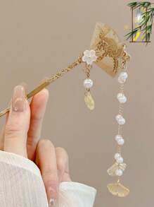 1 Peça Presilha de Cabelo Retrô com Borlas, Acessório de Cabelo Elegante Decorado com Pérolas e Cristais, Garra de Coque de Alta Qualidade para Mulheres e Meninas, Clipe de Coque Estilo Chinês Hanfu, Fixador de Coque, Ornamento de Cabelo de Liga, Pino de Cabelo, Formador de Coque, Peça de Cabelo, Presilhas para Arrumação de Cabelo