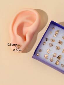 Assorted Mini Cartoon Gold-Color Plastic Stud Earrings, May Not Be The Same As The Picture