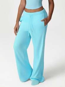 Sodalemon Pantalones deportivos sueltos y casuales para mujer con cordón y bolsillos laterales, ideales para yoga, pilates, entrenamiento y actividades al aire libre - Celeste - Ver 5