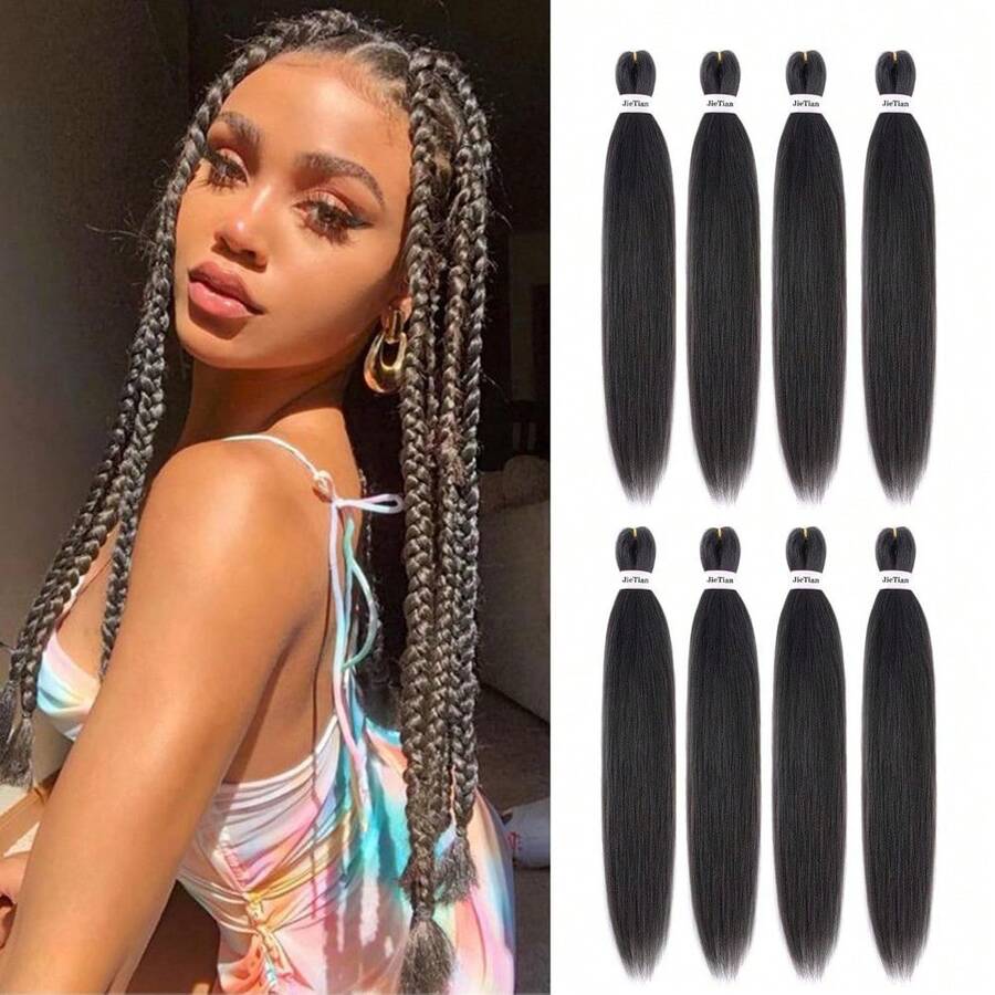 Ombre Pre Stretched Braiding Hair 30 Inch 8 Packs Synthetic Crochet Braids Hot Water Setting Professional Soft Texture Synthetic Hair Extensions 30 Inch 1B 27 - 2#(Natural Black) - 查看 1
