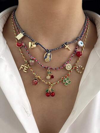 1個 クリエイティブ ファッション エレガント スウィート ラグジュアリー 上品 銅インレイ 合成ジルコニア さくらんぼ キャラクター いちご さくらんぼ 愛 てんとう虫 編み込み ネックレス レディース 姉妹 カップル プロム 卒業 ジュエリー ギフト 日常 デート パーティー ホリデー クリスマス バケーション 着用