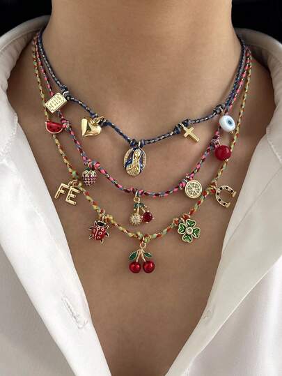 1 chiếc vòng cổ phong cách Bohemian lấy cảm hứng từ đại dương, sáng tạo, thanh lịch, ngọt ngào, sang trọng, làm từ hợp kim đồng đính đá Zirconia, họa tiết hoa anh đào, cỏ ba lá và bọ rùa, thích hợp cho phụ nữ, chị em gái, các cặp đôi, dự tiệc, dạ hội, món quà hoàn hảo cho Ngày của Mẹ, hẹn hò hàng ngày, tiệc tùng, kỳ nghỉ, kỳ nghỉ hè ở bãi biển.