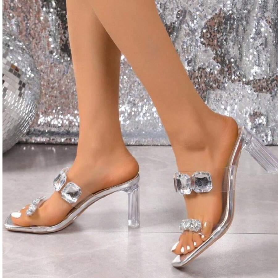 Transparent Diamond Casual High Heels - Silver - View 1