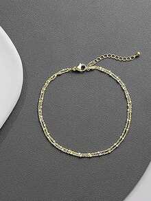 简约双层串珠脚链，时尚百搭性感派对海滩度假休闲装，理想礼物