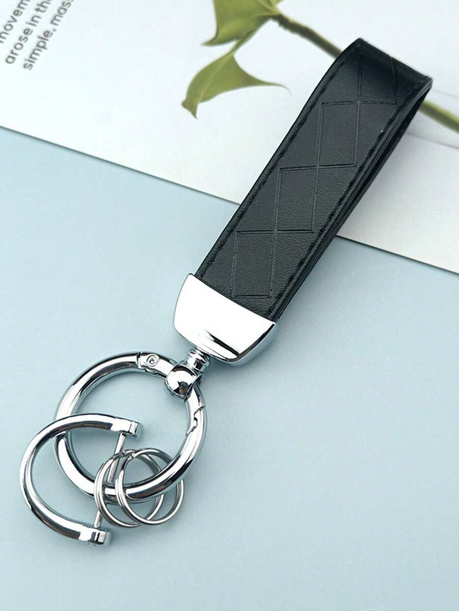 1pc Unisex Simple Style Zinc Alloy Leather Keychain Key Ring In Black, White, Red, Pink, Orange, Suitable For Various Keys And Car Keys Christmas Gift Bag Charms Car Teacher Friend Sister Gift Ideas - Black - View 1